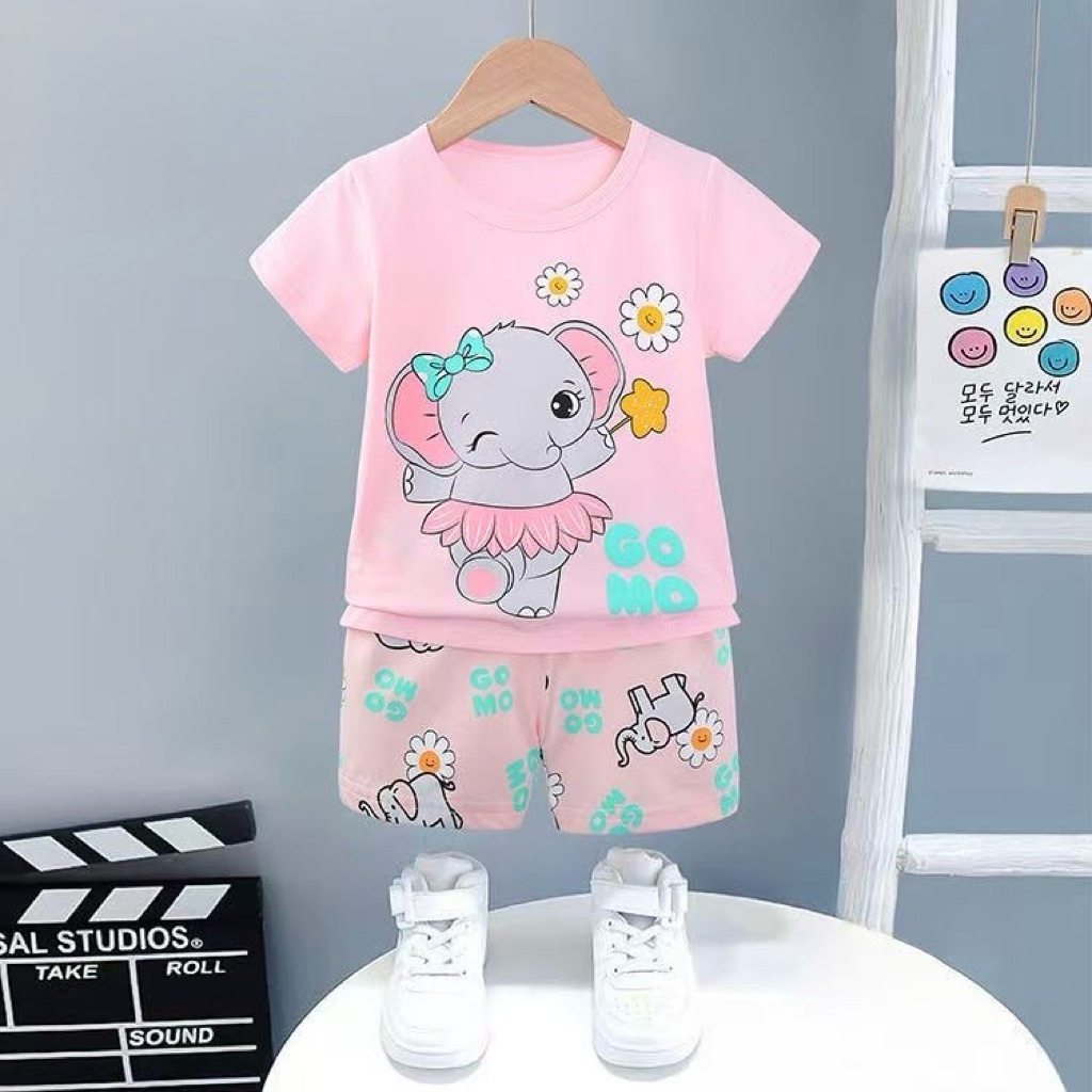 ชุดเซ็ตเด็กใส่เล่น ใส่เที่ยว แขนสั้นขาสั้น ผ้าคอตตอนผสม สแปนเด็กส์ นุ่มเด้ง ไม่ยืดไม่ย้วย  สินค้าพร้อมส่งในไทย