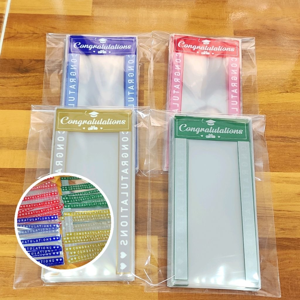 ซองใส่แบ​งค์​ จำนวน​ 50 ซอง​ พิมพ์​ลาย​ Congratulations​ ขนาด​ 3x6.5 ใส่แบ​งค์​ได้ทุกขนาด