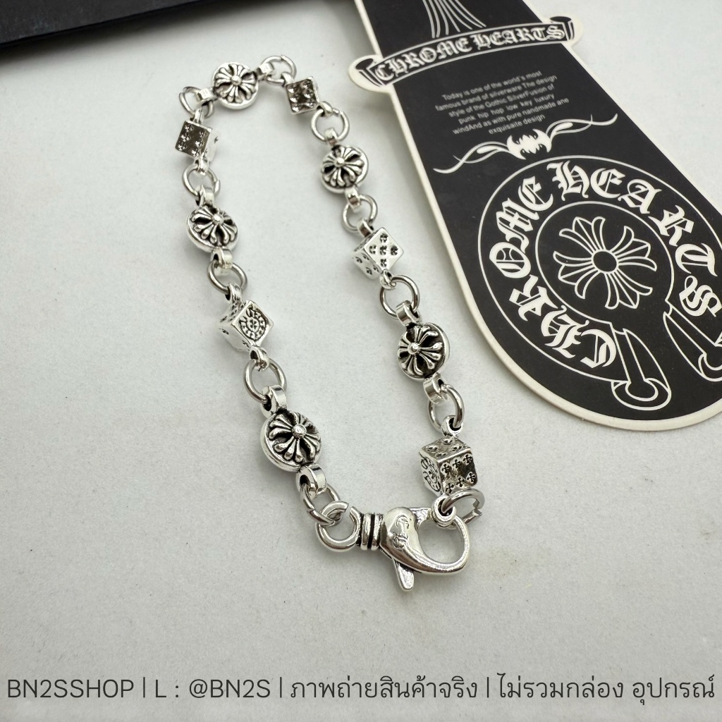 สร้อยข้อมือผู้ชายโครมฮาร์ม CH DICE AND CROSSBALL BRACELET อะไหล่เงิน รมดำ จี้ลูกเต๋า - รูปที่ 4