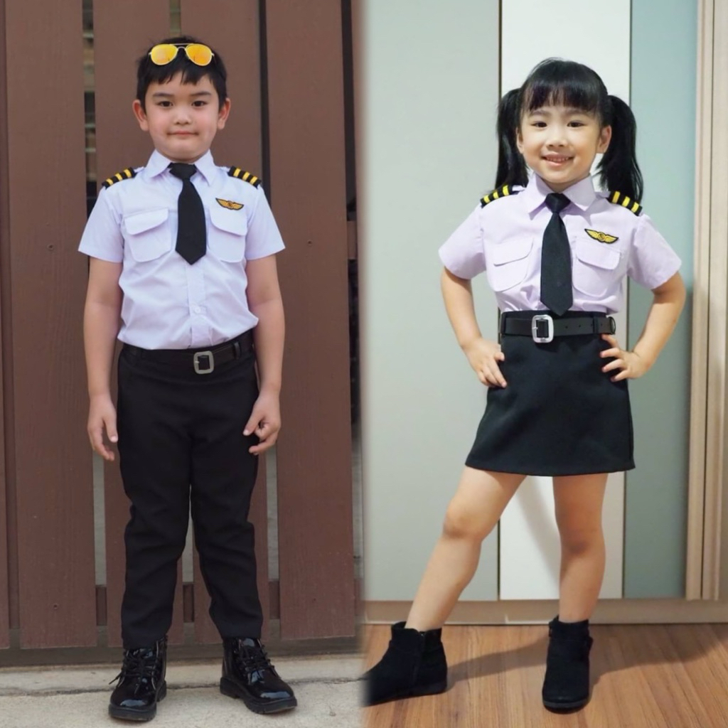 (รหัสNt)ชุดอาชีพเด็กในฝัน กัปตันรุ่นจิ๋ว/ชุดนักบิน งานเซ็ต 5 ชิ้น ผ้าโทรเร