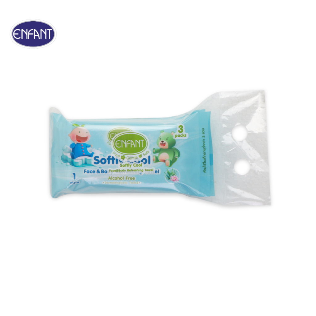 ENFANT (อองฟองต์) Extra Softly Cool ผ้าเช็ดทำความสะอาดผิวแบบเย็น สูตรสำหรับเด็ก 3 ปีขึ้นไป 1แพ็ค/3ห่อ 1ผืน/ห่อ