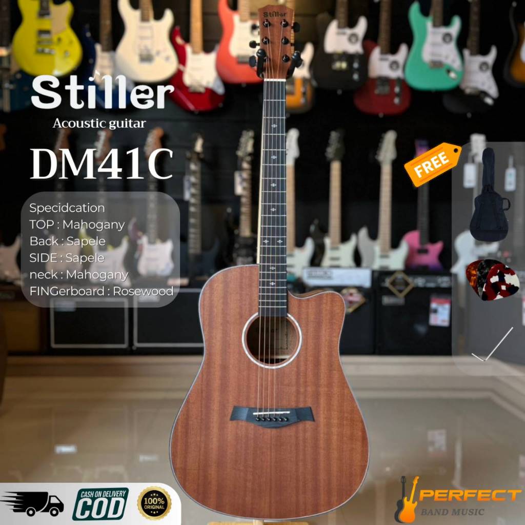กีตาร์โปร่ง Stiller DM41C ไปพร้อมกระเป๋า+ปิ๊ก+ประแจ บริการ Set up ตั้งสายให้พร้อมเล่น บริการเก็บเงิน