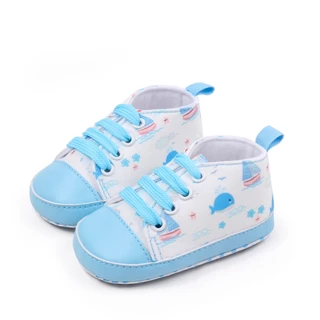 Babyonline(X076)2C4-5 (ส่งด่วน1วัน)รองเท้าผ้าใบสำหรับเด็กหัดเดินสีพื้น รองเท้าลายการ์ตูนน่ารัก พื้นนิ่ม มีกันลื่น