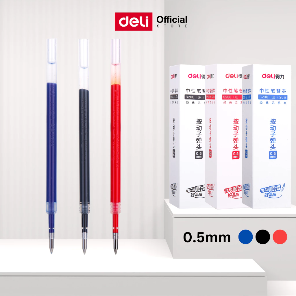 (สั่งซื้อขั้นต่ำ 3 ชิ้น)ไส้ปากกาเจล Deli รุ่น S206 รีฟิลเปลี่ยนไส้ได้ (ขนาด 0.5mm)(ดำ/แดง/น้ำเงิน)
