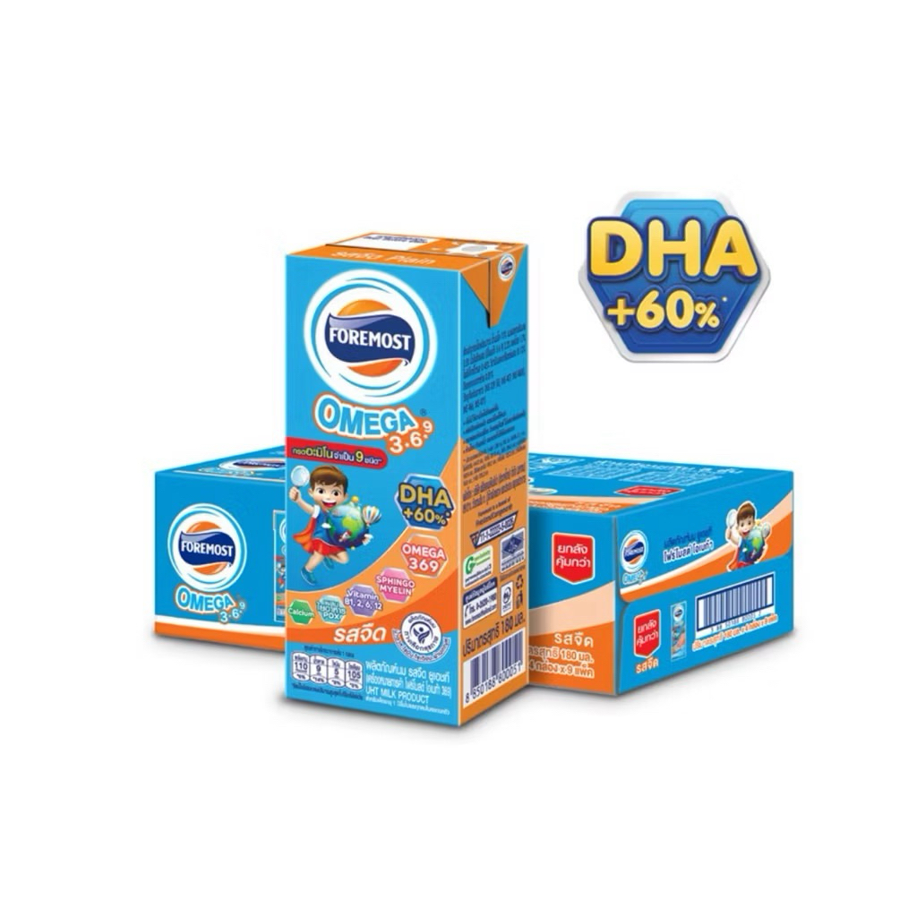 [นมกล่อง] โฟร์โมสต์ โอเมก้า นมยูเอชที รสจืด 180 มล. 36กล่อง  FOREMOST OMEGA UHT 