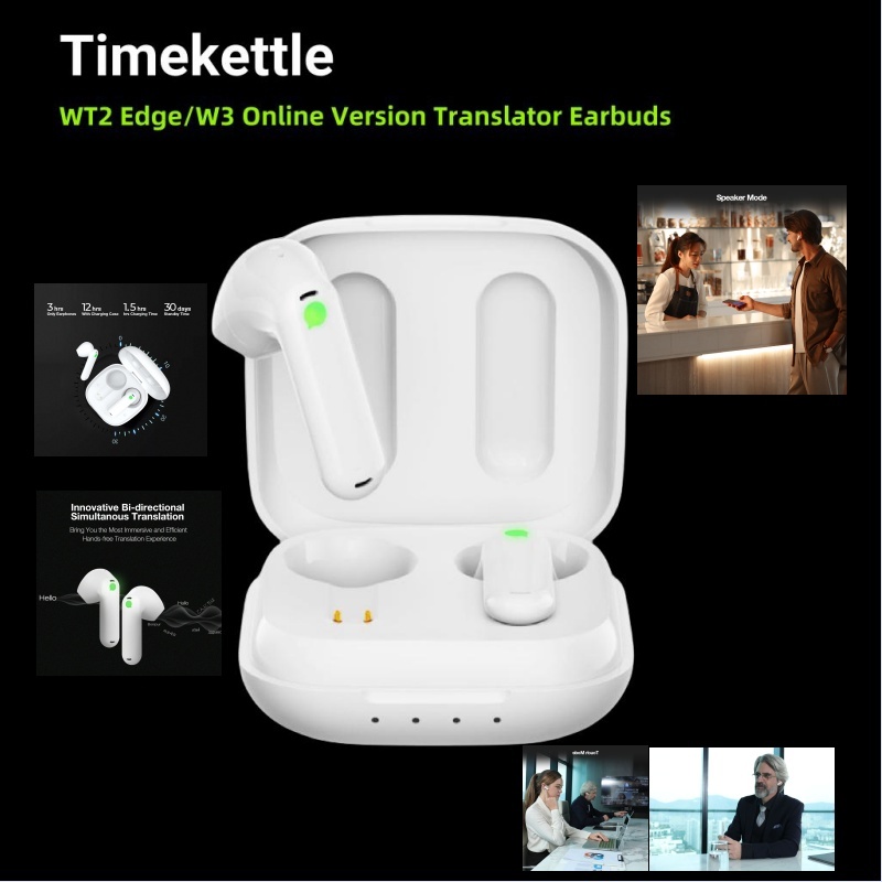 Timekettle WT2 /W3Edge Online Version Translator Earbuds40 ภาษา (93 สำเนียง) white/Blackอายุการใช้งา