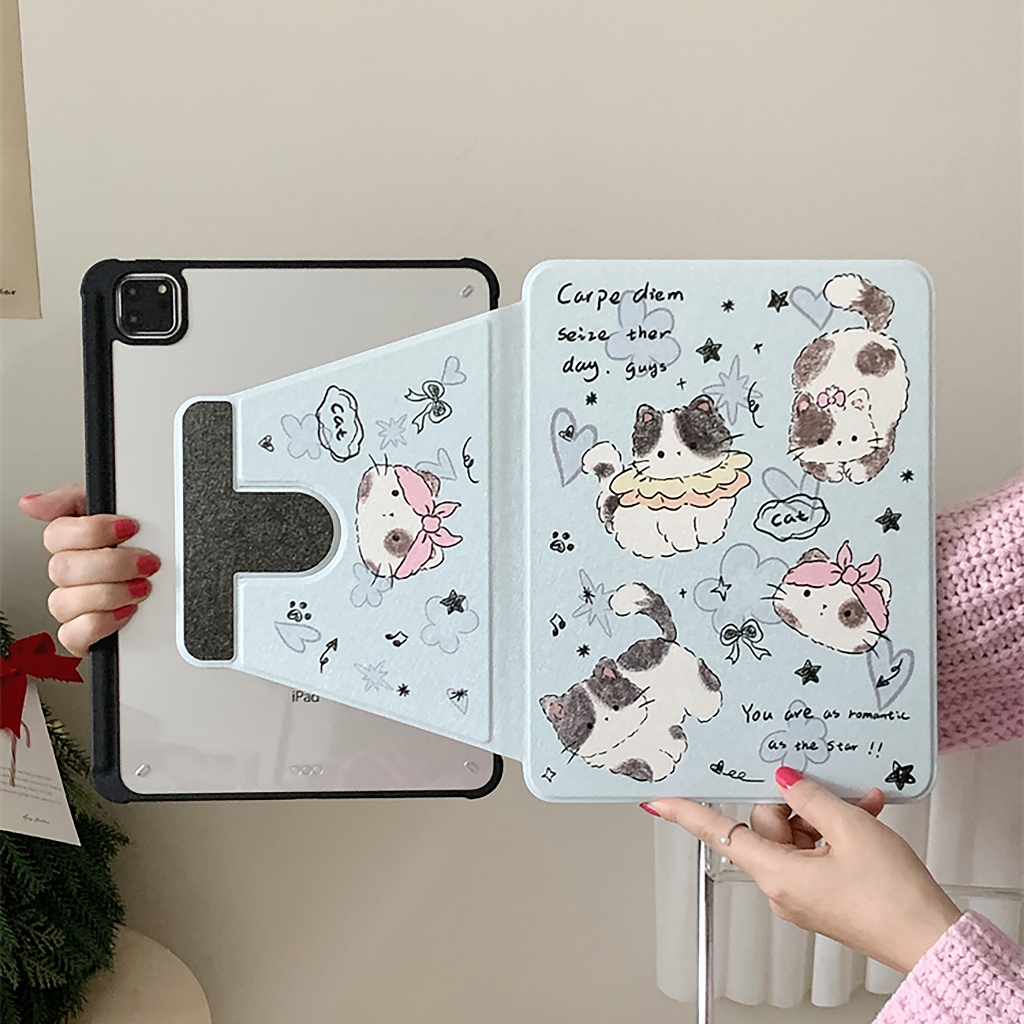 พร้อมส่ง เคส Samsung Tab S9+ S9 S10FE หมุนได้ 360°Cute cats S10+ A9 S9FE มีที่ใส่ปากกา S6 Lite S8