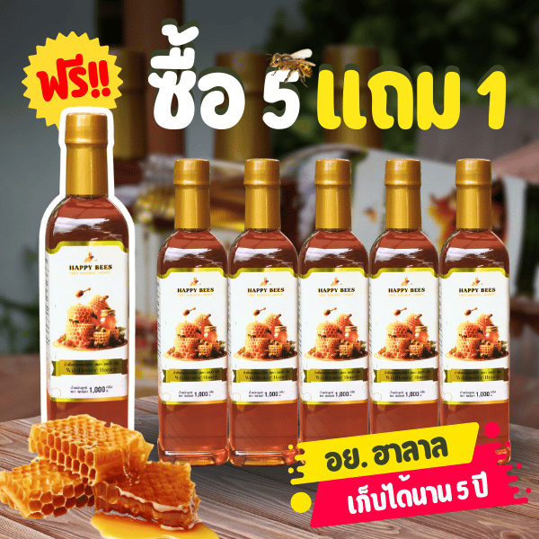 น้ำผึ้งแท้ 6 ขวดใหญ่ – น้ำผึ้งแฮปปี้ บีส์ ขวดละ 1000 ml น้ำผึ้งจากดอกไม้ป่านานาชนิด เพื่อสุขภาพ