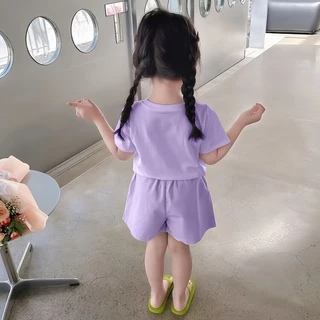 2-12 ปี ชุดเด็กผู้หญิง เสื้อยืดแขนสั้น+กางเกงขาสั้น 2 ชิ้น ผ้าระบายอากาศ น่ารัก สำหรับเด็กผู้หญิง