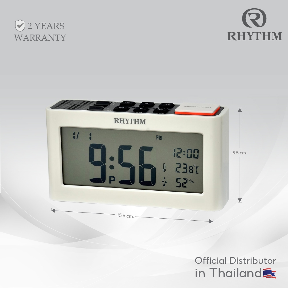 นาฬิกาตั้งโต๊ะ RHYTHM digital clock ตั้งปลุกได้ เสียงดัง 2 ระดับ จอแสดงอุณหภูมิ ปฏิทิน มีไฟ-LCT101NR03