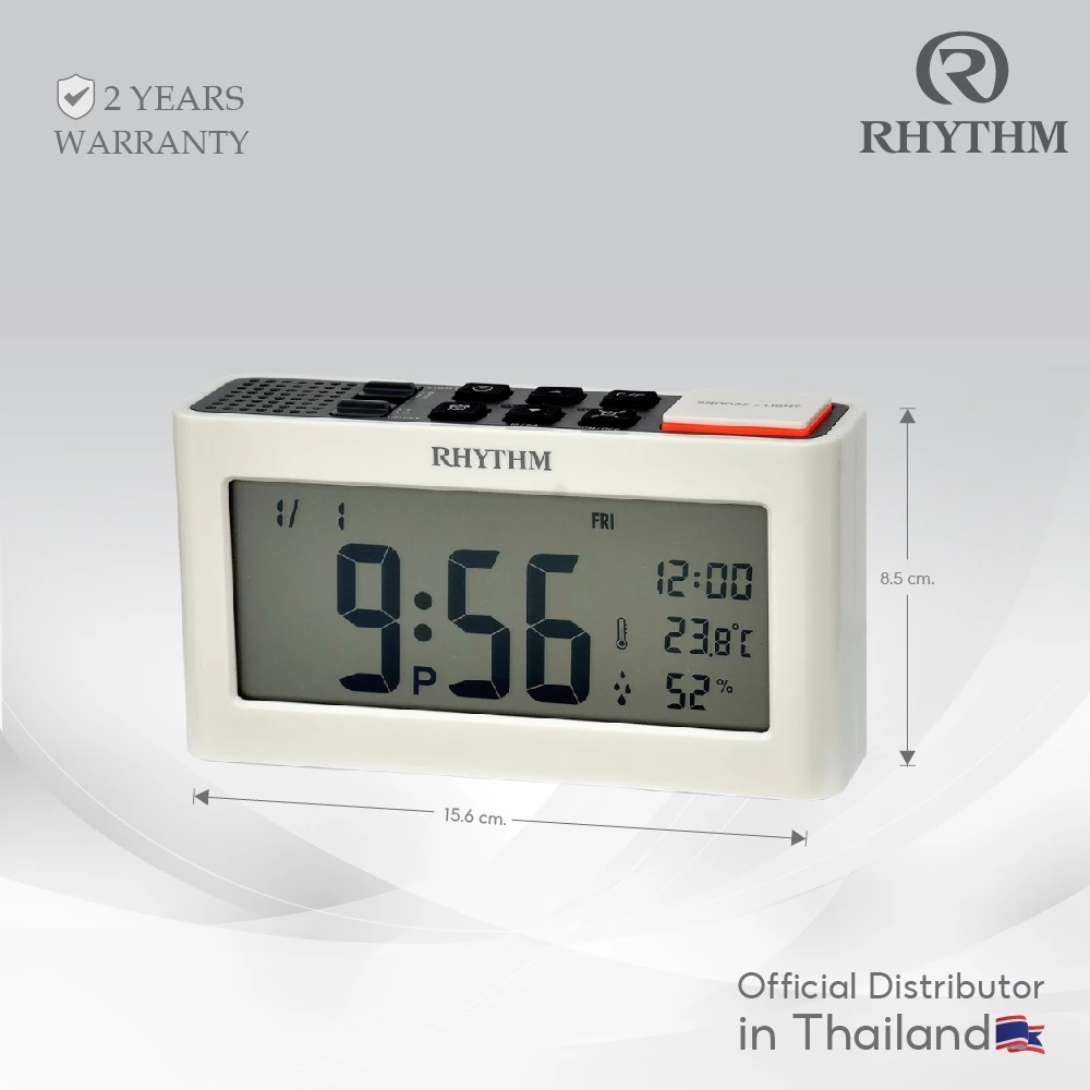 นาฬิกาตั้งโต๊ะ RHYTHM digital clock ตั้งปลุกได้ เสียงดัง 2 ระดับ จอแสดงอุณหภูมิ ปฏิทิน มีไฟ-LCT101NR03