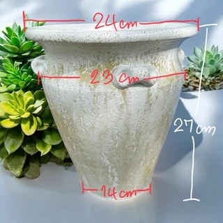 Flowerpot กระถางดินเผาปากบานเล็ก วินเทจสไตล์ มีหู 4 หู ขนาด 23 x 27 cm.