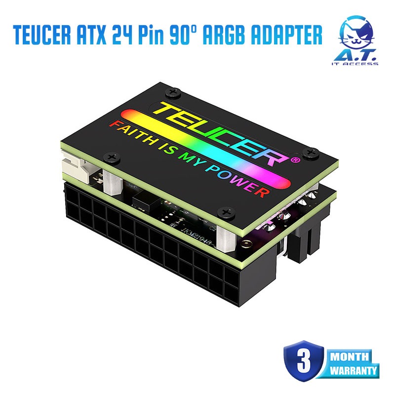 ข้องอ 90 องศา TEUCER ATX 24-Pin 90° ARGB Motherboard Power Supply Connector Adapter