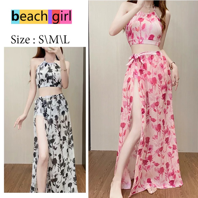 ✨beachgirl✨ลายดอกไม้ ชุดว่ายน้ำแฟชั่น ชุดว่ายน้ํากระโปรง ชุด 3 ชิ้น สไตล์เซ็กซี่ summer สไตล์เกาหลี ส่งไวจากไทย