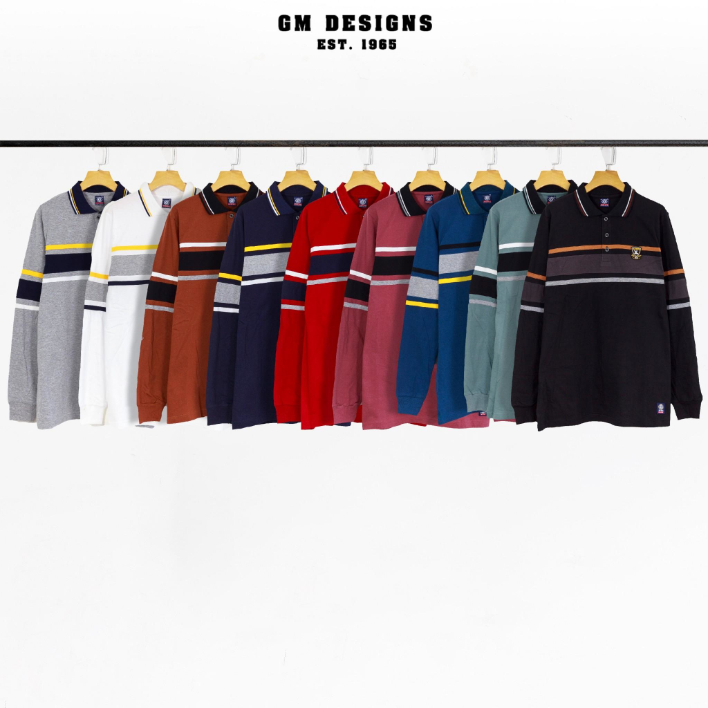 GM LONG SLEEVE POL |  เสื้อแขนยาวคอปกชาย แต่งแถบ ปักอก ผ้าคอตตอนCOTTON  Man