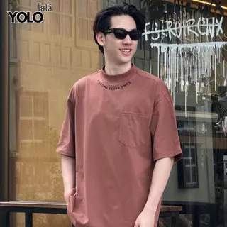YOLO เสื้อยืด OVERSIZE เสื้อยืดแขนสั้น คอกลม แขนสั้น สีพื้น ลายปัก Y2364
