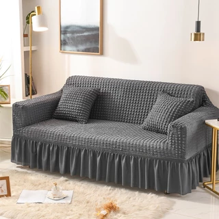 Sofa Cover ผ้าคลุมโซฟา1/2/3/4 ที่นั่ง ตัวป้องกันโซฟา Seersucker Sofa Cover ปลอกหุ้มโซฟาสไตล์กระโปรง
