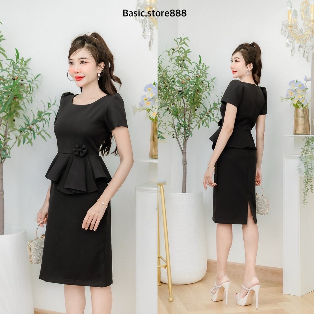 พร้อมส่ง!! เดรสดำ ชุดดำ ชุดงานขาวดำ (รุ่นเอวระบายแต่งโบว์)