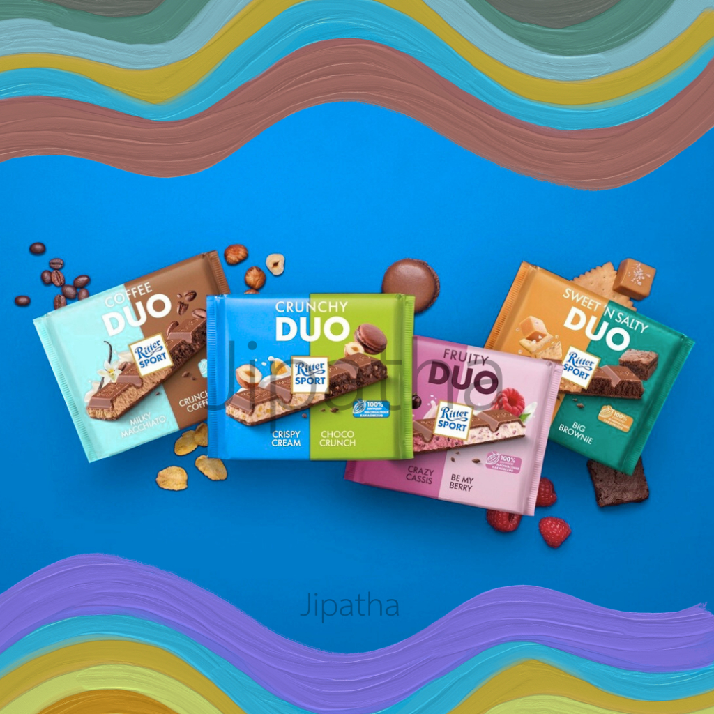 Ritter Sport Chocolaet Bar Duo ขนาด 218 กรัม มี 4 รส มี 2 ไส้ ขนาดใหญ่คุ้มมากกก สินค้าจากเยอรมัน