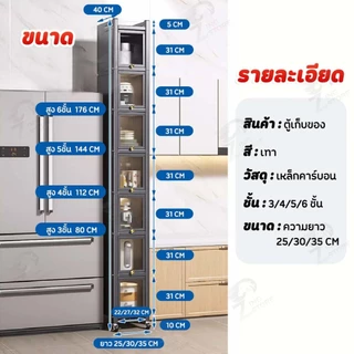 [แบบมีฝาพับ] ตู้เก็บของในครัว ชั้นวางของในครัว ชั้นวางอเนกประสงค์ สำหรับช่องแคบ กันฝุ่นเเมลง แบบ3/4/5/6 ชั้น TQ
