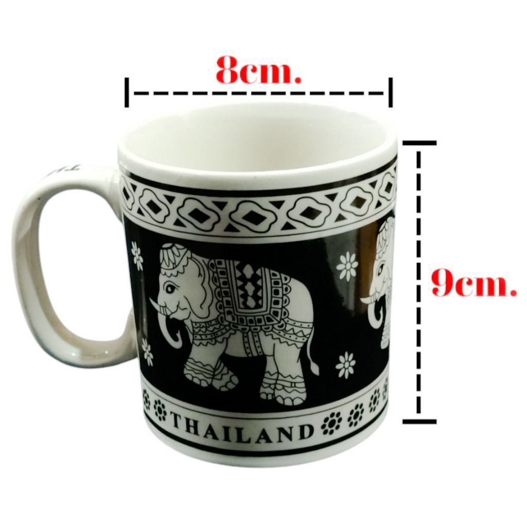 แก้วเซรามิคลายช้างไทย ขนาด 10 ออนซ์ เข้าไมโครเวฟได้  Ceramic Thai Mug 1 ใบ