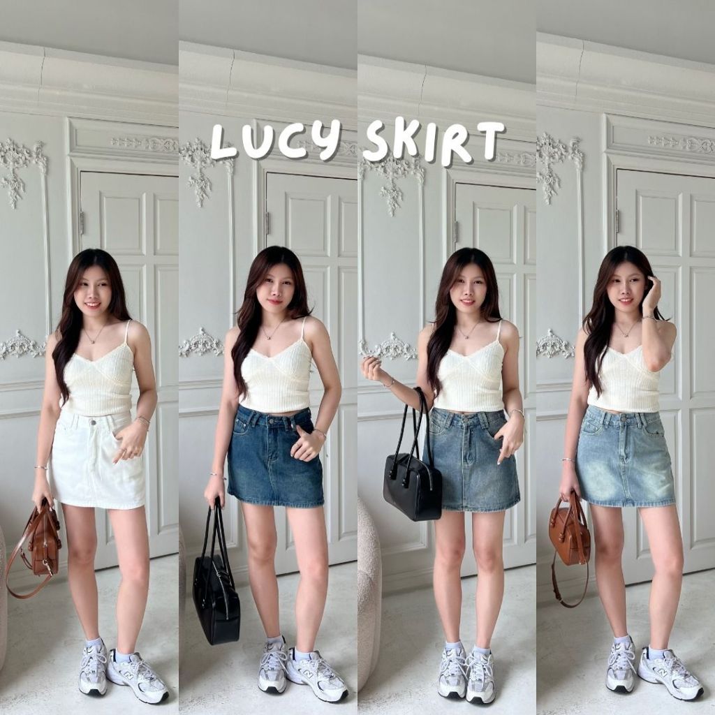 Beberlin กระโปรงยีนส์สั้นทรงเอ เอวสูง มีซับใน รุ่น Lucy Skirt / No : 5531