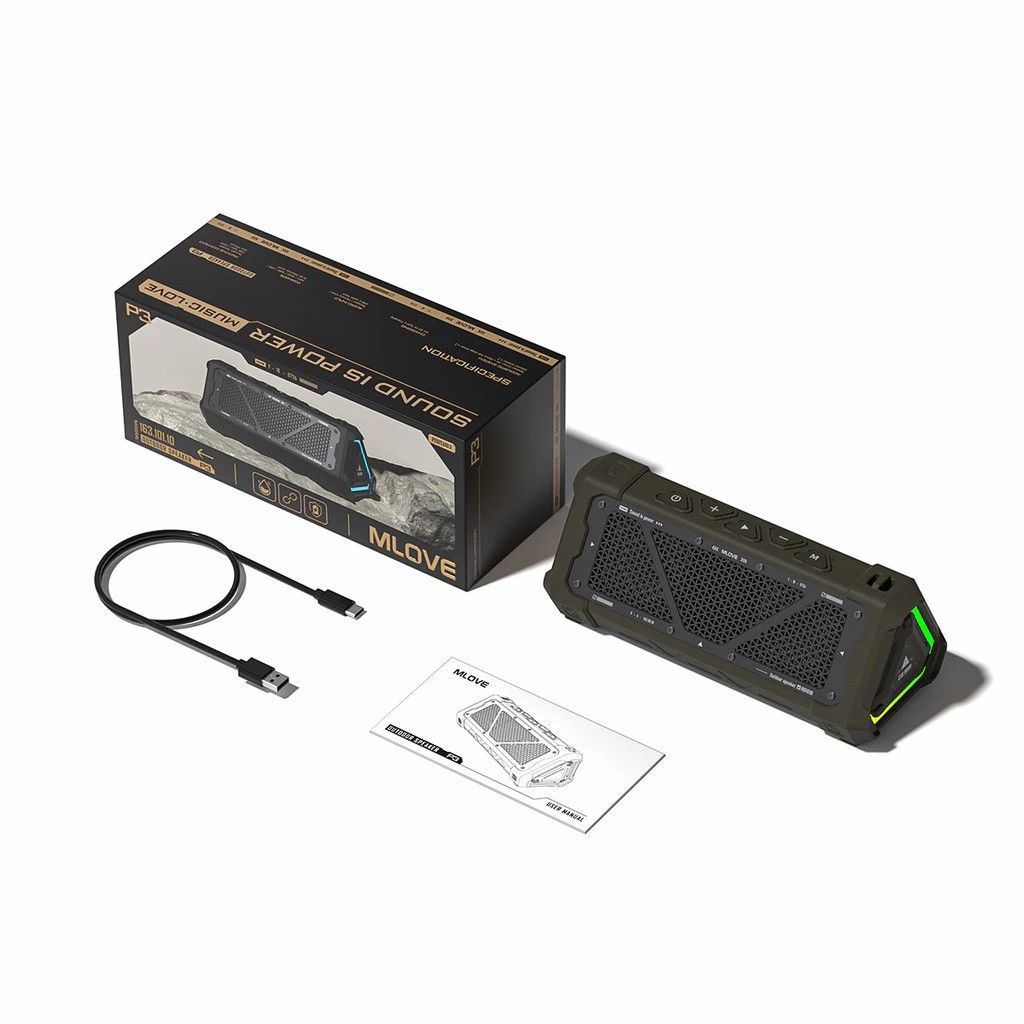MLOVE ลำโพงบลูทูธพกพา รุ่น P3 | เสียงชัดคุณภาพ Bluetooth Codec AAC กันน้ำ IPX65 ประกันศูนย์ไทย 1ปี
