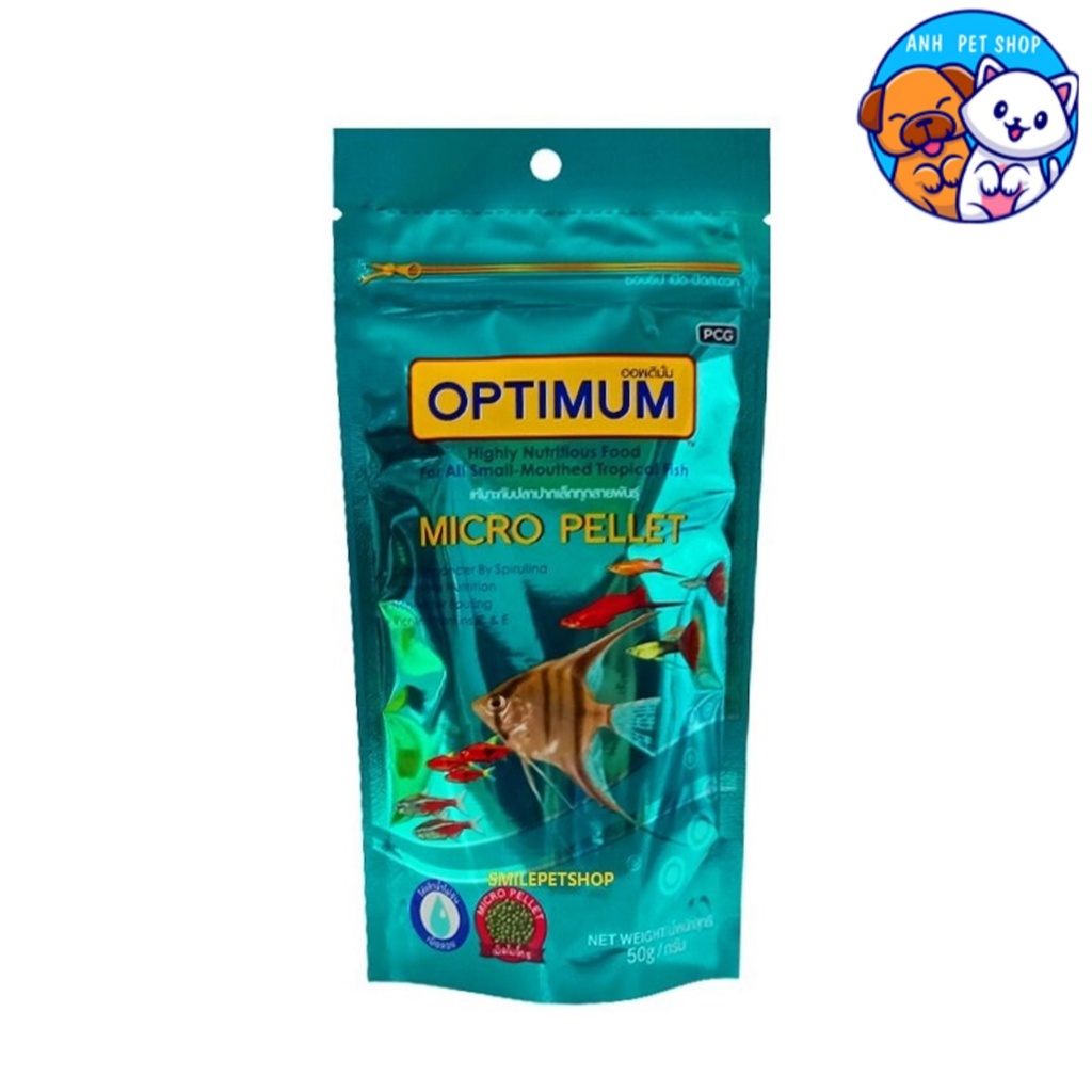 Optimum อาหารสำหรับปลาสวยงามขนาดเล็ก หางนกยูง นีออน ปลาสอด เทวดา 50 g.