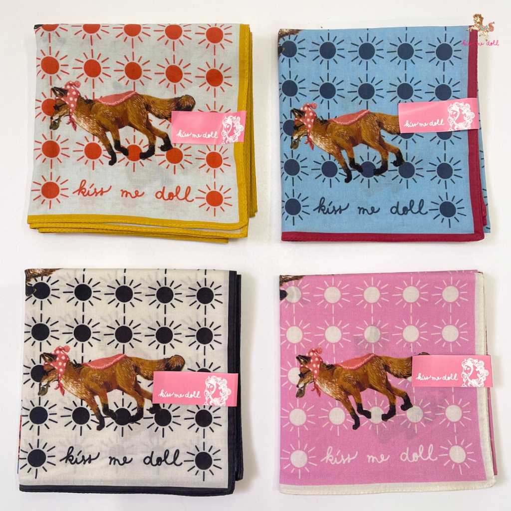 Kiss Me Doll ผ้าเช็ดหน้า/ผ้าพันคอผืนเล็ก 4 cotton100% ขนาด 52x52 cm.