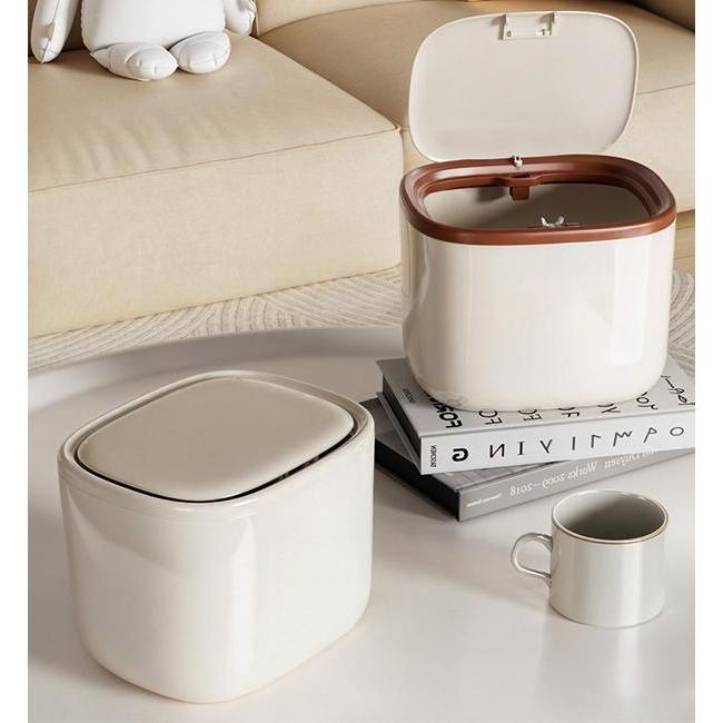 Yifeng ถังขยะตั้งโต๊ะ ถังขยะแบบกด มินิ สไตล์มินิมอล สำหรับโต๊ะทำงาน โต๊ะเครื่องแป้ง L 007