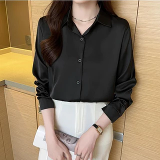 เสื้อเชิ้ตแขนยาวมินิมอล สไตล์เกาหลี สําหรับผู้หญิง,ผ้าใส่สบาย เสื้อ
