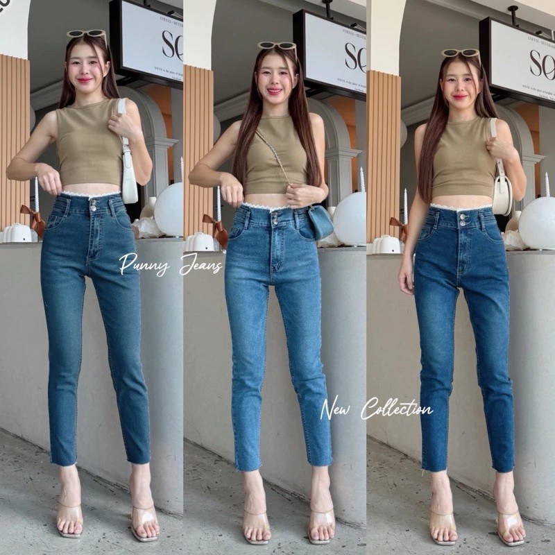 B 024 punny   ทรงบอย เอวสูง ผ้ายืด เอวแต่งลูกไม้งาน?๊๋๘ฮฐฌฮซ  มี 3 สี   ยาว 35-36 นิ้ว