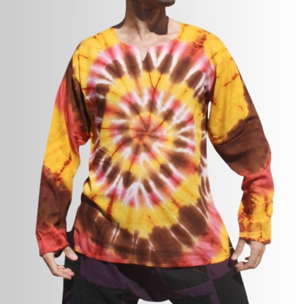 Full Funk เสื้อเชิ้ตแขนยาวคอกลม ผ้าระบายอากาศ ลายมัดย้อม เหมาะสำหรับซัมเมอร์