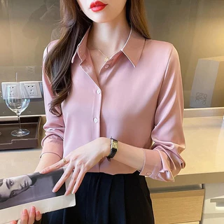 เสื้อเชิ้ตแขนยาวมินิมอล สไตล์เกาหลี สําหรับผู้หญิง,ผ้าใส่สบาย เสื้อ