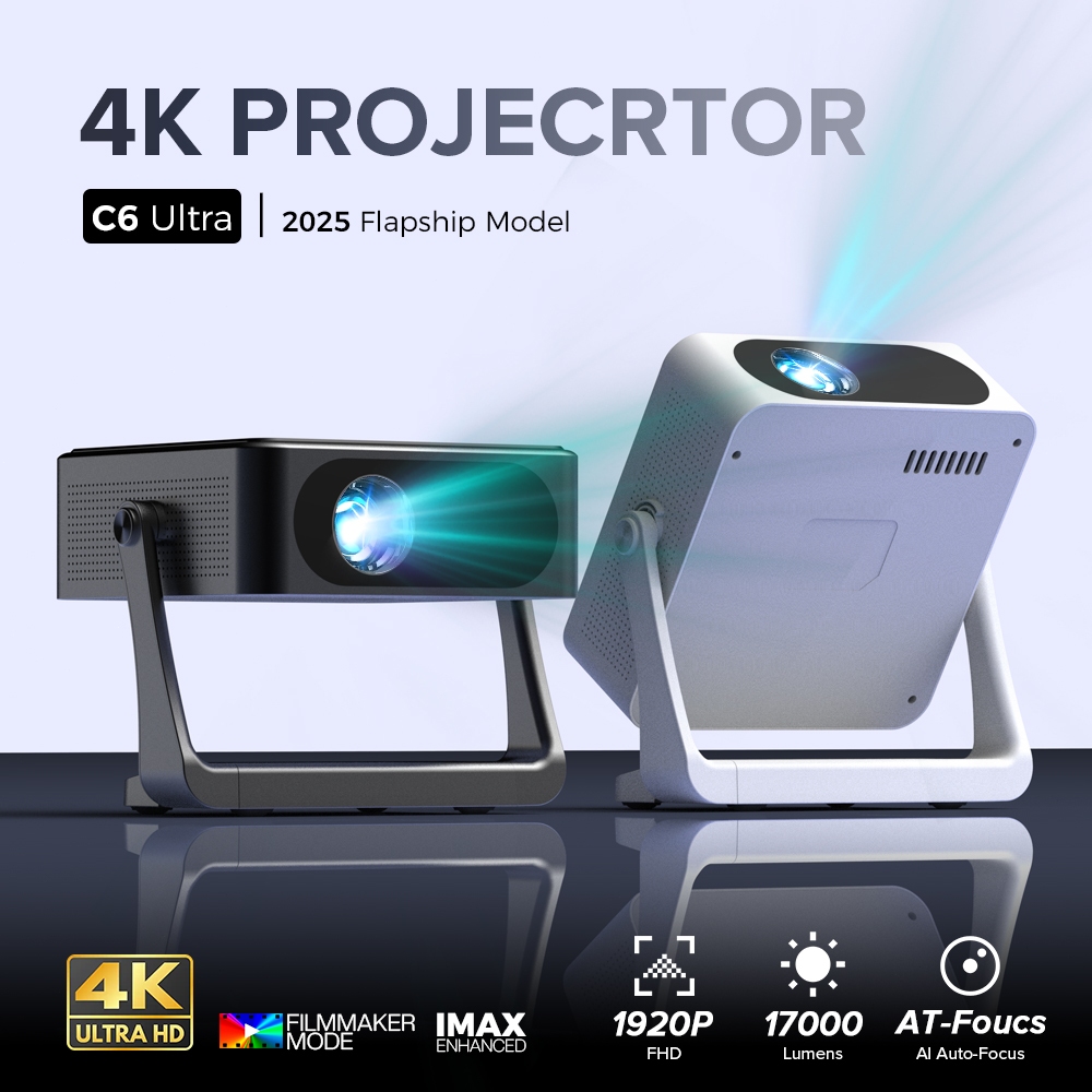 FINTEX C6 Ultra 4K Projector 1920x1080 17000Lumens AutoFocus 360-degree Rotating Bracket Android 9.0