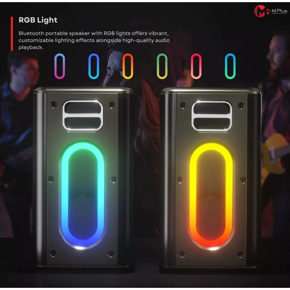 MPLUS M8 PRO ลำโพงบลูทูธ 120W ไฟ RGB ไมค์ลอย 2 ตัว แบต12000mAh กันน้ำ IPX5 ประกัน1ปี
