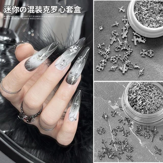 DIY ของแต่งเล็บ Y2K โลหะเกาหลี เทศกาลฮาโลวีน สไตล์วินเทจ ครอสพังก์สีเงินแบบผสม ตามเทศกาล