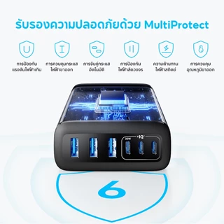 ANKER Charger 112W 6-Port GaN USB-C แท่นชาร์จ สำหรับ MacBook iPhone 17/16/15 Samsung Galaxy ชาร์จเร็ว หลายอุปกรณ์ A2154