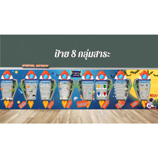 สื่อการสอนติดผนังพร้อมเคลือบ 8 กลุ่มสาระ ธีมซอมบี้บุกอวกาศ