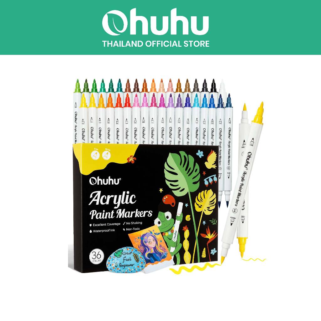 FOLIO ART : OHUHU ปากกามาร์คเกอร์  Acrylic Paint Markers Cotton-core 36 Colors: Dual Tips (Brush & Fine) 90482
