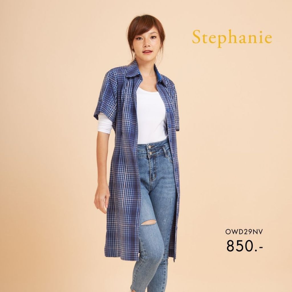 Stephanie ชุดเดรสลายสก๊อตสีน้ำเงินสลับฟ้า OWD29NV — صورة 4