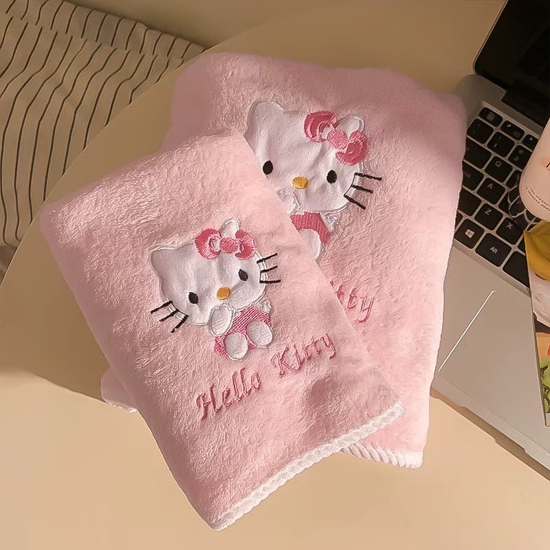ส่งจากไทย​ ผ้าขนหนู Kitty คิตตี้ ชุดเข้าเซต ผ้าเช็ดตัว ผ้าคลุมผม ซับน้ำได้ ชมพู น่ารักๆ 80030