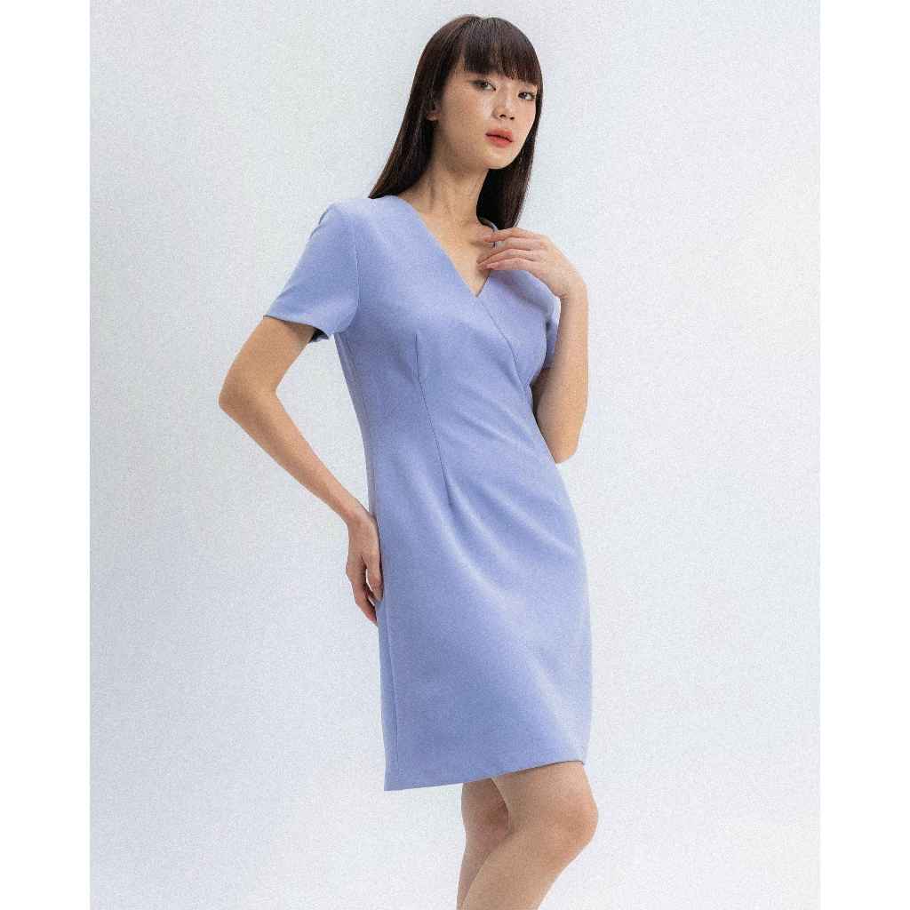 เดรสคอวีทรงเอ แขนสั้นไม่มีกระเป๋า ตัดต่ออก 22 สี 6 ไซส์ เรียบหรู ใส่สบาย ปรับเพิ่มลดขนาดได้ | Annyya