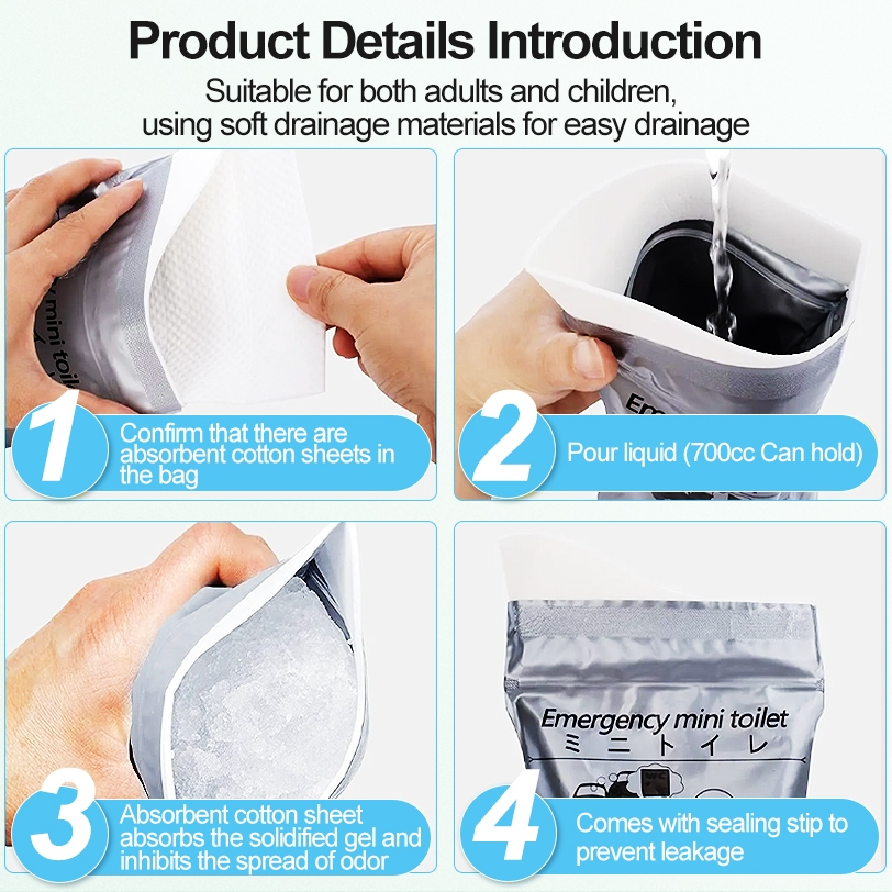 ถุงปัสสาวะ แบบพกพา ความจุ 700cc ถุงฉี่เจล ใช้ได้ทั้งผู้หญิงและผู้ชาย เหมาะสำหรับกลางแจ้งและการจราจรติดขัด - รูปที่ 2