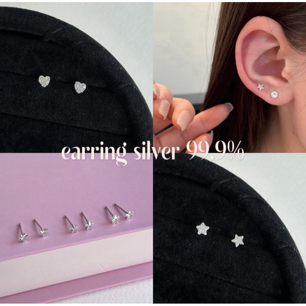 🩷มีส่งด่วน🩷 s99.9% ต่างหูเงินแท้ ต่างหูเพชร ตุ้มหูเงิน พร้อมส่ง 1 คู่