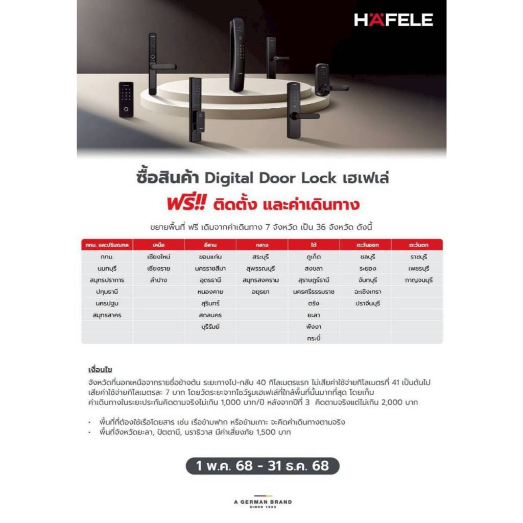 (ติดตั้งฟรีโดยช่าง HAFELE ) HAFELE 499.56.223 กุญแจดิจิตอลล็อค Digital Door Lock EL 7200-TC สีเทาเข้