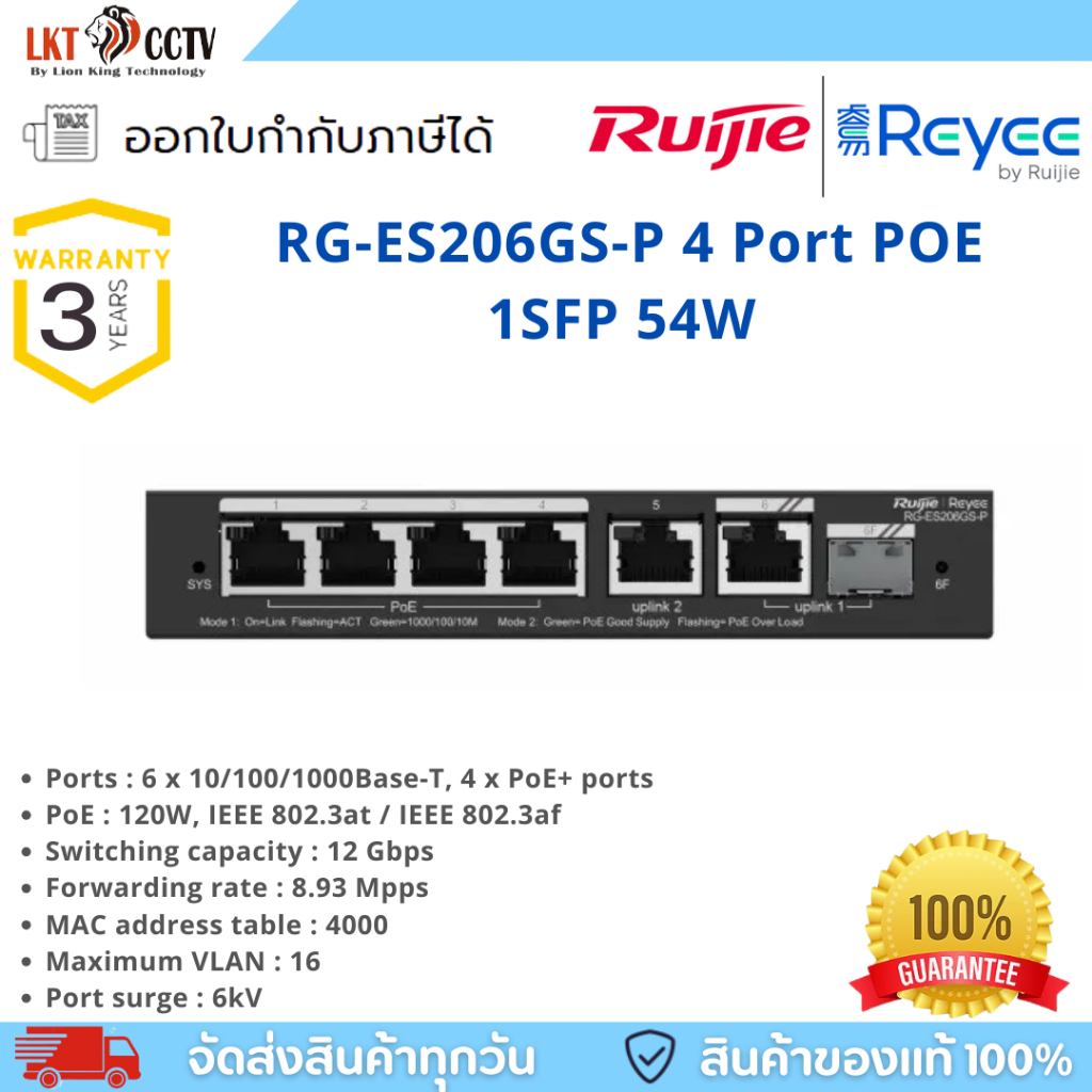 Ruijie Reyee RG-ES206GS-P 4 Port POE, 1SFP 54W
