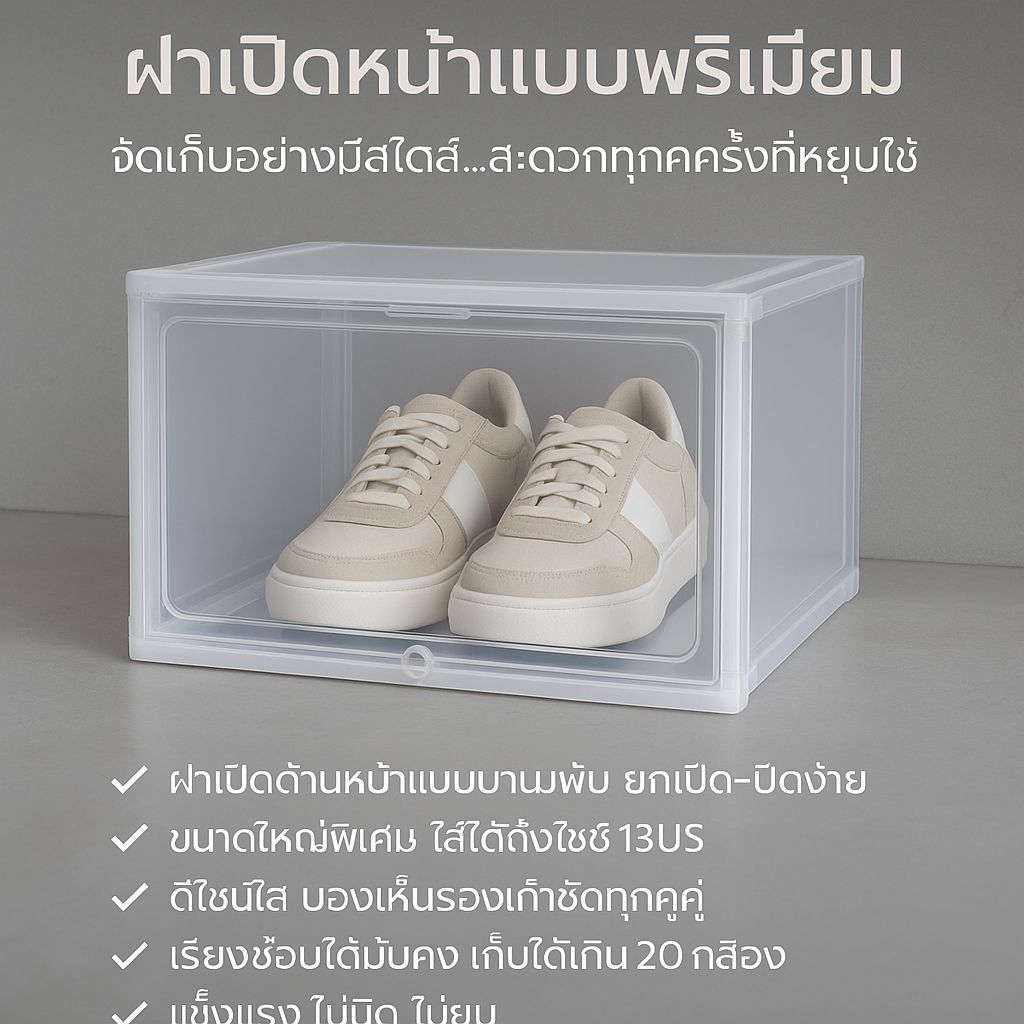 กล่องรองเท้าฝาสไลด์ รุ่น413 ตราบิ๊กวัน Plastic Shoe Keeper No.413 Bigone Brand 27x35x20cm
