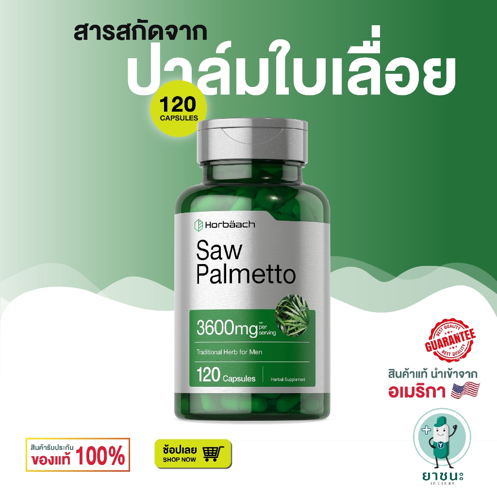 [ของแท้ 100% + พร้อมส่ง ]💗🚀 Horbäach Saw Palmetto | 120 Capsules | Non-GMO and Gluten Free สารสกัดจากปาล์มใบเลื่อย