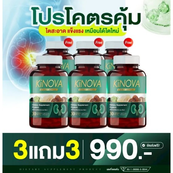 โปร 3 แถม 3 ( 180แคปซูล ) Kinova วิตามิน บำรุง ไต ล้าง สาร พิษ ลด ของ เสีย ให้ ไต ได้ พัก ด้วย Kinov